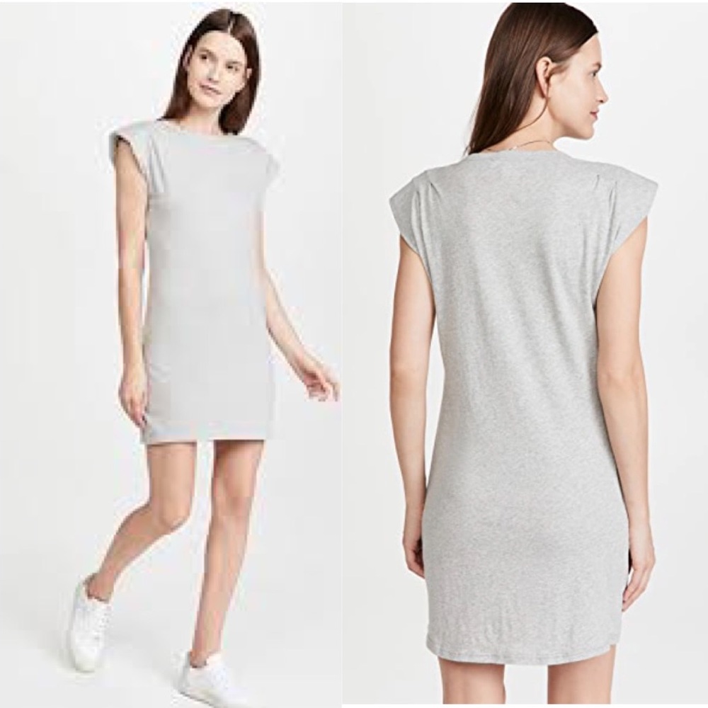Frame Padded Shoulder Cotton Knit T-Shirt Dress in Grey Heather NWT$228 M